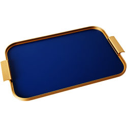 Kaymet Ribbed tray, Gold/Cobalt